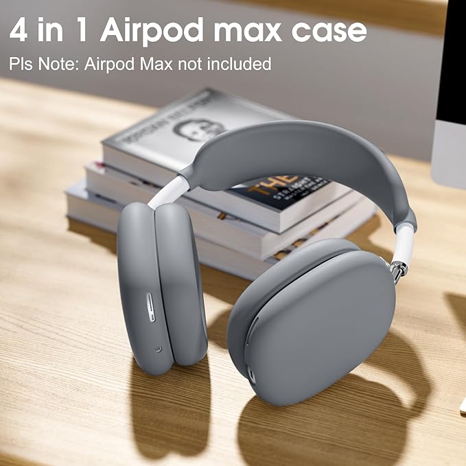 Lerobo Silicone Case Cover for AirPods Max, Anti-Scratch Ear Pad Case Cover/Ear Cups Cover/Headband Cover for AirPods Max 2024/2020 Headphones, Soft Silicone Skin Protector(Gray)