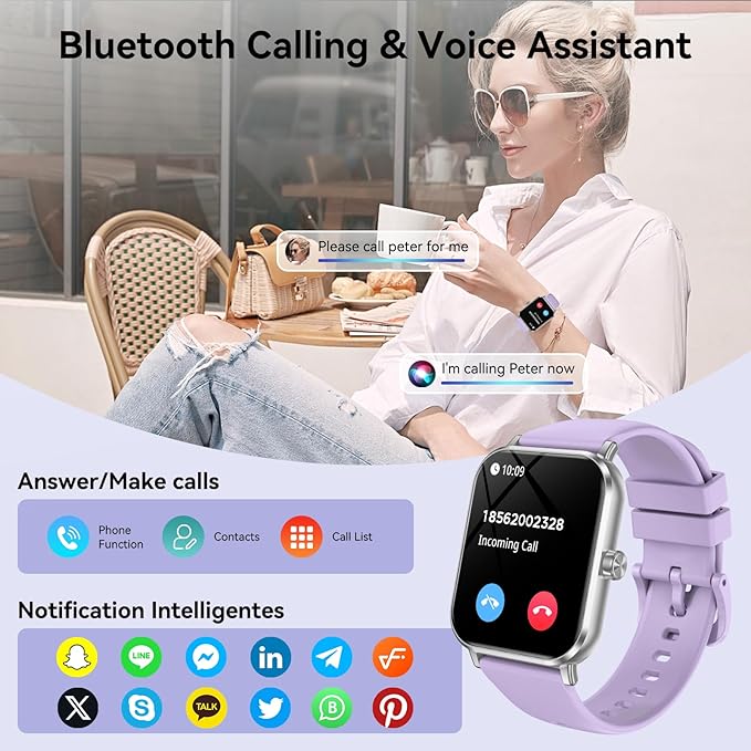Smart Watch, 14-Day Battery Life,1.83" HD Touchsreen,130 Sports Modes, Bluetooth Call & Make Call, Health, Fitness & Sleep Tracker, Timer, 5 ATM Water-Resistance, Fitness Watch for Android/iOS, Purple