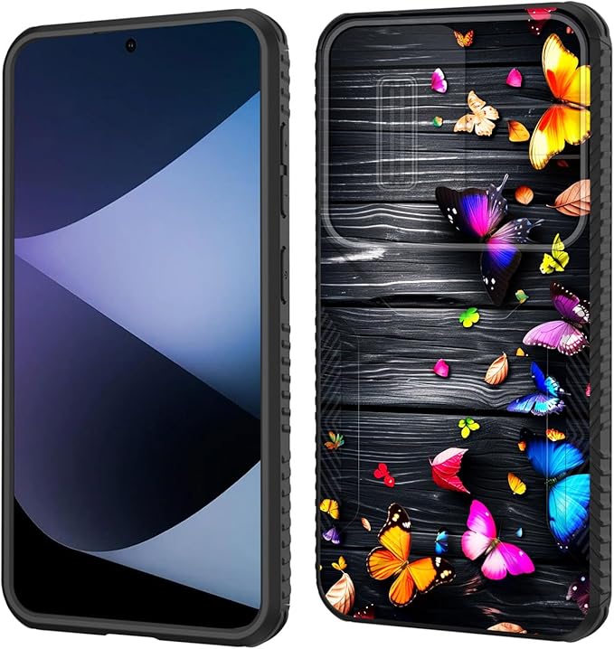 for Galaxy S25 FE Case Built in Slide Camera Lens Cover,Heavy Duty Shockproof Protection Dual Layer Case for Samsung Galaxy S25 FE 6.7" 2025,Colorful Butterflies on Wooden