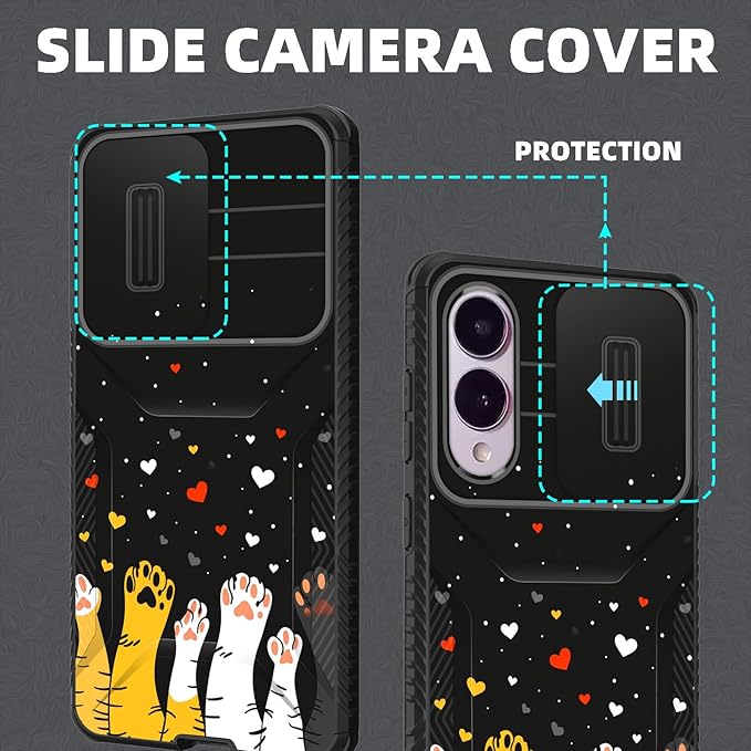 for Galaxy S25 Edge Case Built in Slide Camera Lens Cover,Heavy Duty Shockproof Protection Dual Layer Case for Samsung Galaxy S25 Edge 2025,Cute Cat Paw Heart