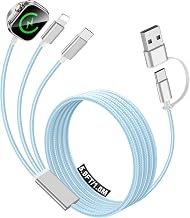 Travel Essentials for Apple Watch Charger,iPhone Charger,3 in 2 Multi Charging Cable,Type C/Lightning/Magnetic Fast Charging Cable [Portable] for iWatch Series Ultra/11/10/9/SE,iPhone 17-11-6FT Blue