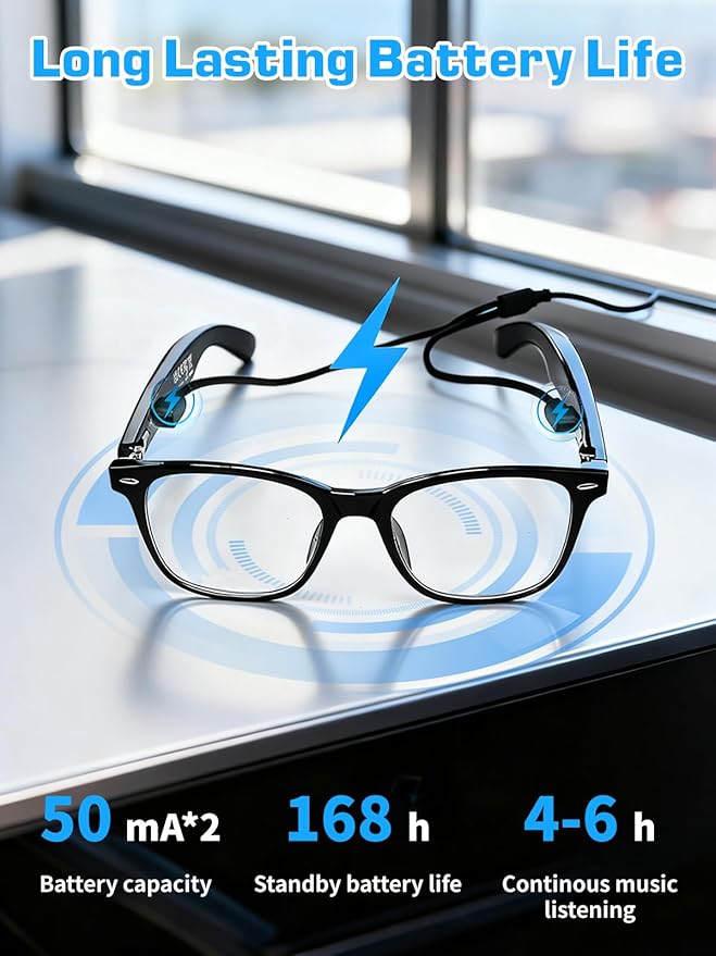 Smart Glasses for Men & Women, AI Smart Glasses with Translation Open-Ear Speaker Blue Light Blocking Glasses Lenses Hands-Free Calls Music for Driving, Travel, Work