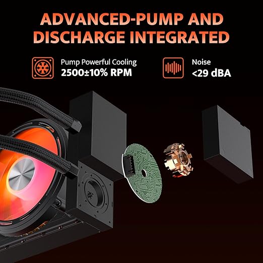 darkFlash DE360 All-in-one Liquid CPU Cooler, 2.88” LCD Screen with 480 * 480 Resolution, ARGB Sync, PWM Fans 360mm Radiator, CPU PC Aio Cooler Compatible with Intel 1851/1700, AMD AM4/AM5 (Black)
