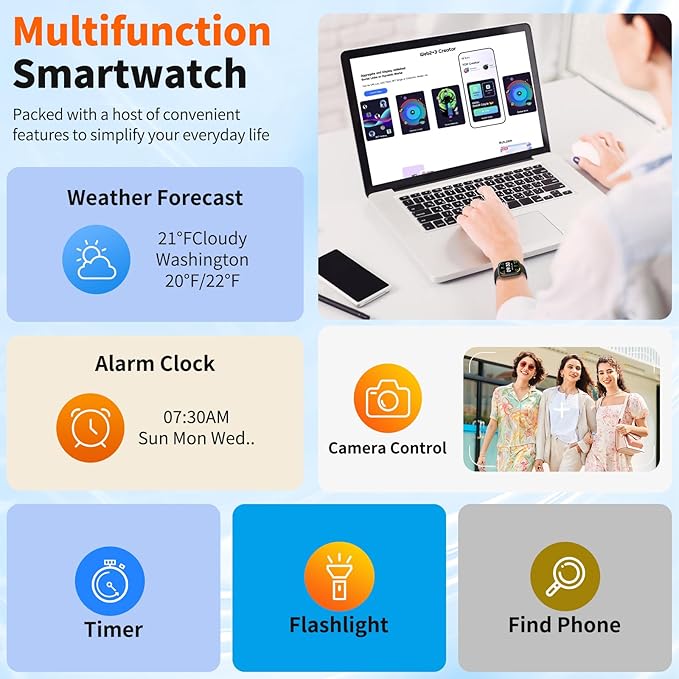 2026 Upgraded Smart Watch with Voice Assistant【1.83" HD Touchscreen】【BT5.3 Call, 100+ Sports Modes & IP68 Waterproof】 Fitness Tracker 24/7 Heart & Sleep Monitor for Android iOS Men Women