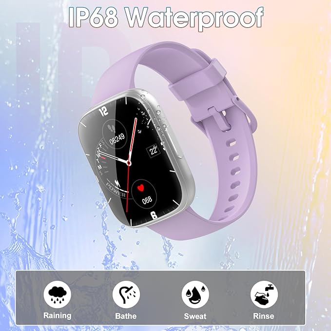 Smart Watches for Men Women, 1.95" HD Touchscreen Fitness Tracker with Bluetooth Calls, IP68 Waterproof, 120+ Sport Modes, 7-Day Battery, 24/7 Heart Rate & Sleep Monitor for Android iOS (Purple)