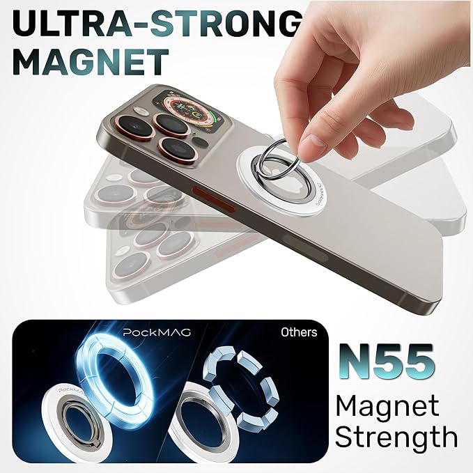 Ultra-Strong Magnetic Phone Ring Holder for MagSafe ??360° Rotation, Dual-Sided Finger Ring Grip & Kickstand ??Compatible with iPhone 16 Pro Max 15 14 13 12 Mag Safe Accessories (White)