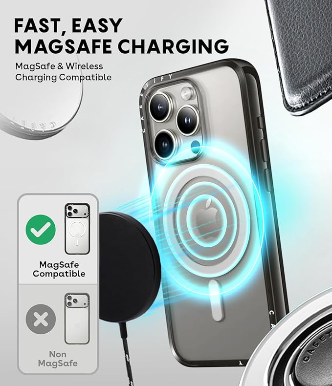 CASETiFY Compact iPhone 16 Case [Slim and Sleek/Compatible with Magsafe / 4 ft. 2X Military Grade Drop Protection] - Frosted Sunset - Clear Black