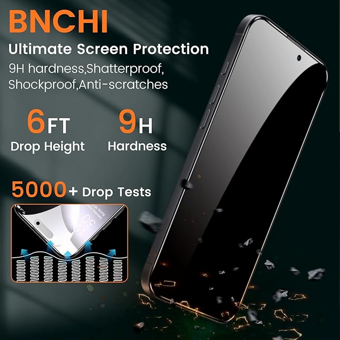 BNCHI 3 Pack for iPhone 16 Pro Max Privacy Screen Protector + 3 Pack Camera Lens Protector, Shatterproof Premium Tempered Glass, Auto-Dust Removal, 28°Anti Spy, 9H Full Coverage Tempered Glass Film