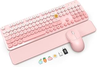 Wireless Keyboard and Mouse Combo, Magnetic Soft-Touch Wrist Rest, Pink - Image 1