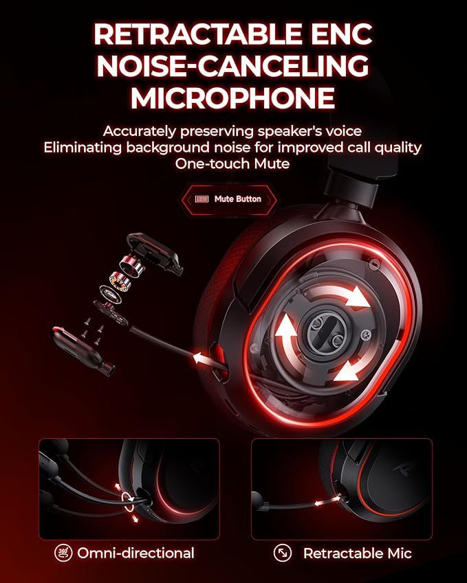 Wireless Gaming Headset, 7.1 Surround Sound, 2.4Ghz USB Gaming Headphones Bluetooth 5.4, 100-Hr Noise Canceling Mic RGB Light, Wireless Headset for PC PS5 PS4 Mac Switch, ONLY Wired Mode Suit for Xbox