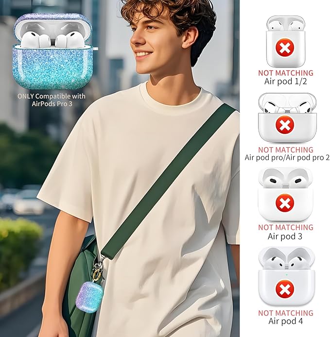 Compatible with AirPods Pro 3 (2025) Case, Airpod Pro 3 Protective Cover with Cute Golden Keychain for Girls & Women (Pink Blue Gradient)