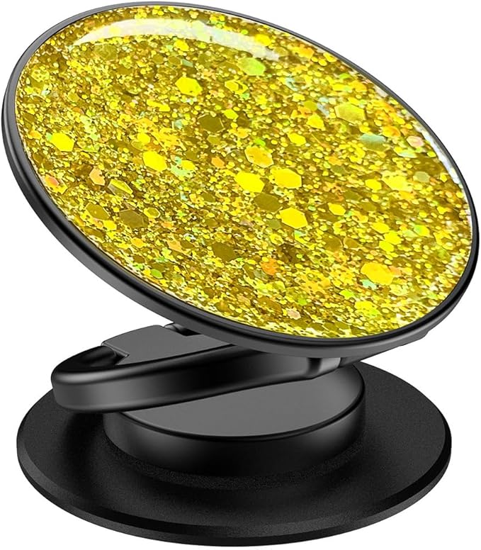 Phone Grip, Phone Ring Holder Finger Kickstand, Foldable & Adjustable Metal Cell Phone Rings Gripper Stand Work with Magnetic Car Mount for iPhone Samsung &Other Phones - Sparkle Yellow