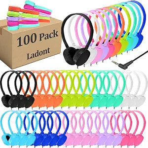 100 Pack Classroom Headphones, Bulk Kids Headphones for School Student Boys Girls Teens, 3.5mm Plug for Computer Chromebook,Grades K-12(10 Color)