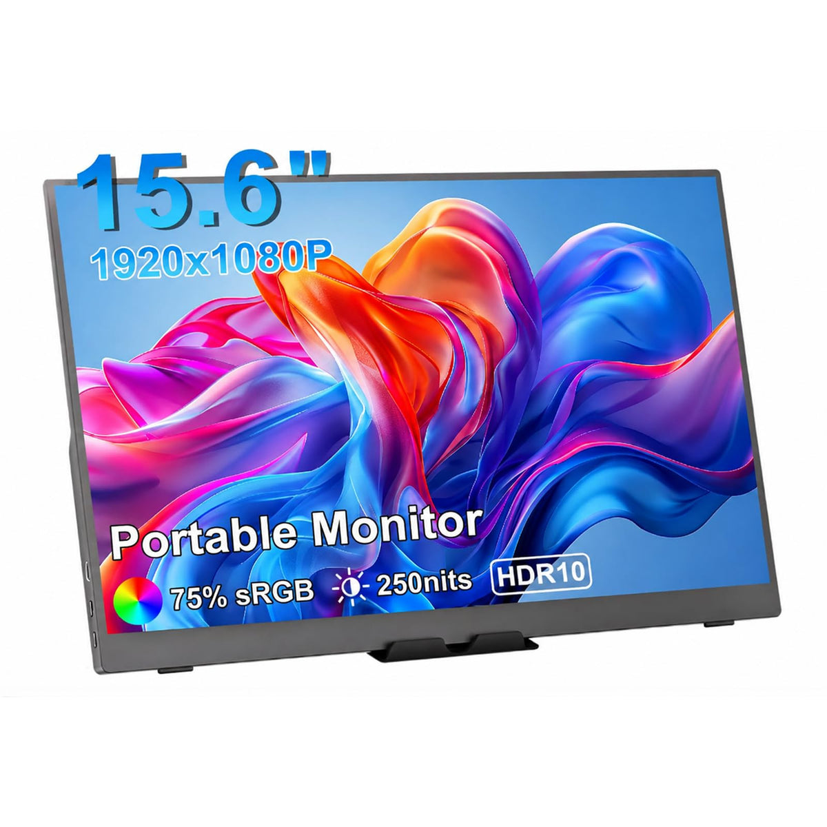 15.6 Inch Portable Monitor, 1080P FHD USB-C HDMI External Display, 250nit IPS HDR Travel Screen with Smart Stand & Speakers for Laptop PC Mac Phone Xbox Switch - Image 1