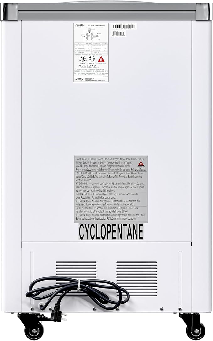 KoolMore 33 in. Flat‑Top Ice Cream Display Freezer, 7 Cu. Ft. Commercial Chest Freezer with Sliding Glass Doors, ETL Listed in White