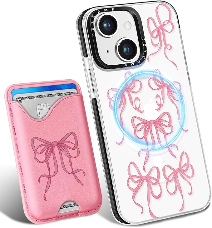 Toycamp for iPhone 15 Plus Case - Compatible with Magsafe Credit Card Holder Wallet Magnetic Cute Women Teen Girls Kawaii Girly Unique Bow Design Phone Cover for Apple 15 Plus 6.7"