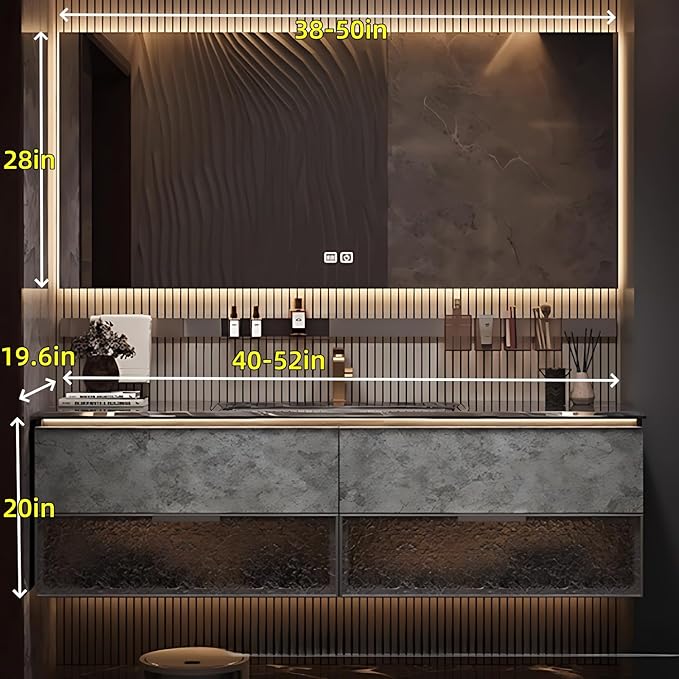 40in Luxury Bathroom Vanities - Bathroom Vanity with Sink, Wall-Mounted Storage with 2 Large Side Cabinets Intelligent Defogging & Led Lights | Multi-Layer Solid Wood