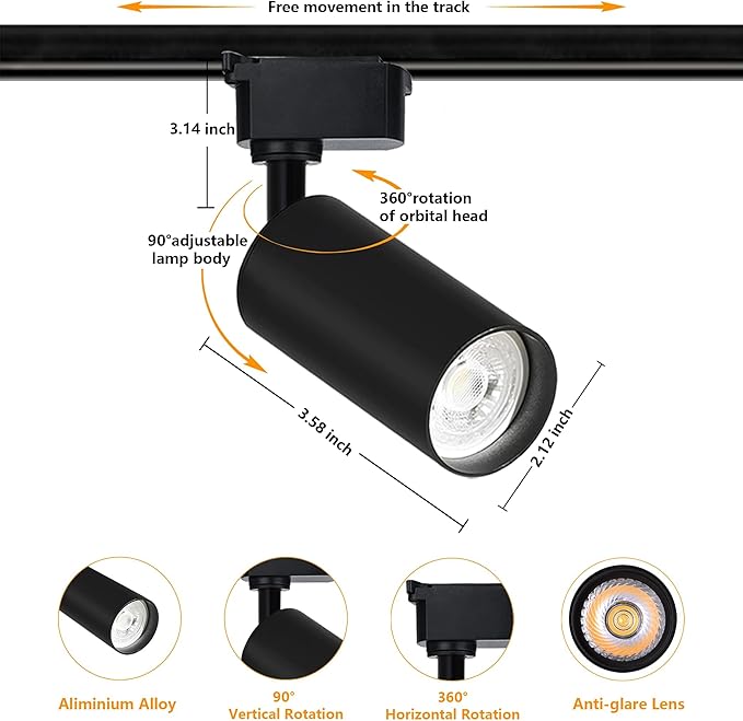 Super Brightness 25W 2000lm Black H Type LED Track Lighting Kit System,4000K Cool Light Dimmable Brightness，with 26 FT Track Rails, Ceiling Spotlight Fixture with Installation Package