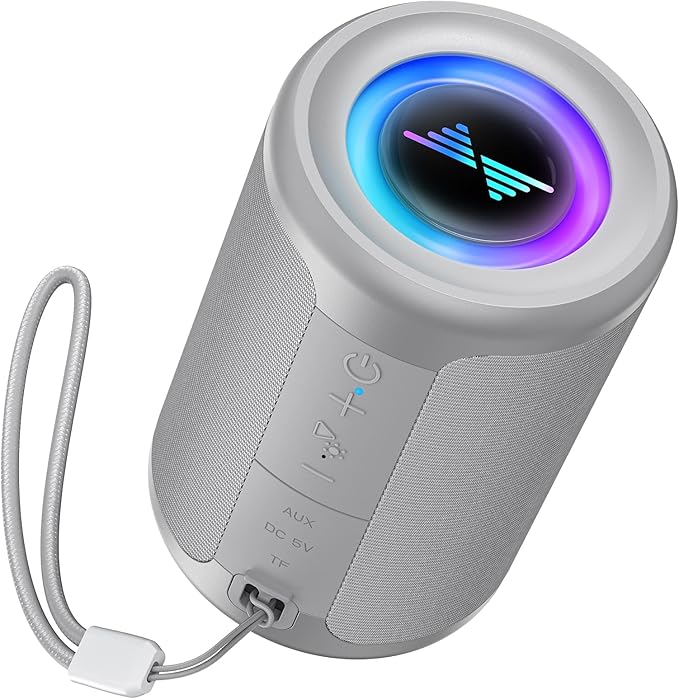 LENRUE Small Portable Bluetooth Speaker with Lights, TWS Stereo Surround Sound, Type C Powered, Bluetooth 5.3, AUX TF Card Input, Wireless for Outdoor Home, Coolest Gifts