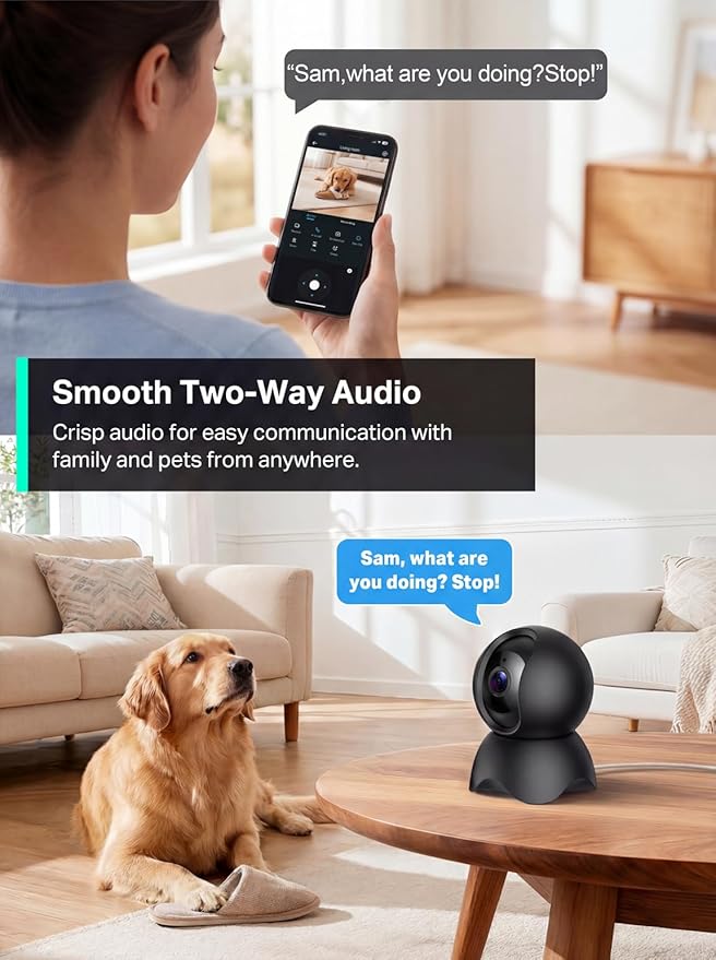 2K Indoor Cameras for Home Security, 2.4GHz & 5GHz WiFi, 360° Pan-Tilt, Night Vision, Human Auto Tracking, Local/Optional Cloud Storage, Pet/Dog/Baby Camera with Phone app, Black