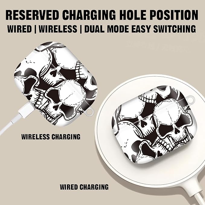 Compatible with AirPod Pro 2nd//1st Generation Case Cover with Key Chain,Full Protective Shockproof Wireless Headphone Case for Airpod Pro 2023/2022/2019（Skull）