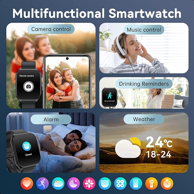AI Smart Watch for Men Women, 1000mAh Fitness Tracker 60-Day Standby Time, 1.96" HD SmartWatch with 200+ Sport Modes/Heart Rate/Sleep Monitor, IP68 Waterproof Pedometer for Android iOS