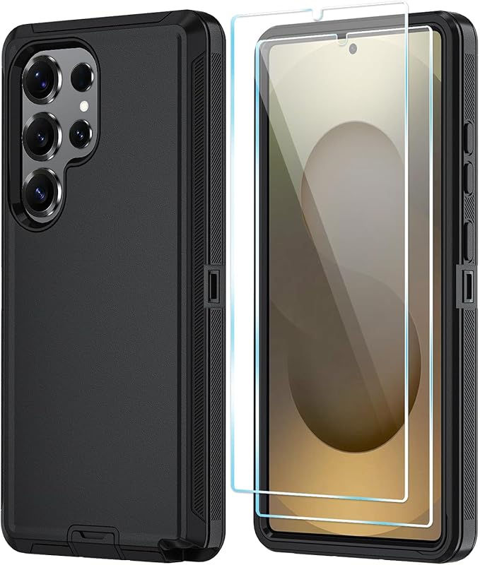 ONOLA Phone Case for Samsung Galaxy S25 Ultra Case with HD Screen Protector, Heavy Duty Shockproof & Dropproof 3-Layer Cover Phone Case for Galaxy S25 Ultra 6.9''，Black