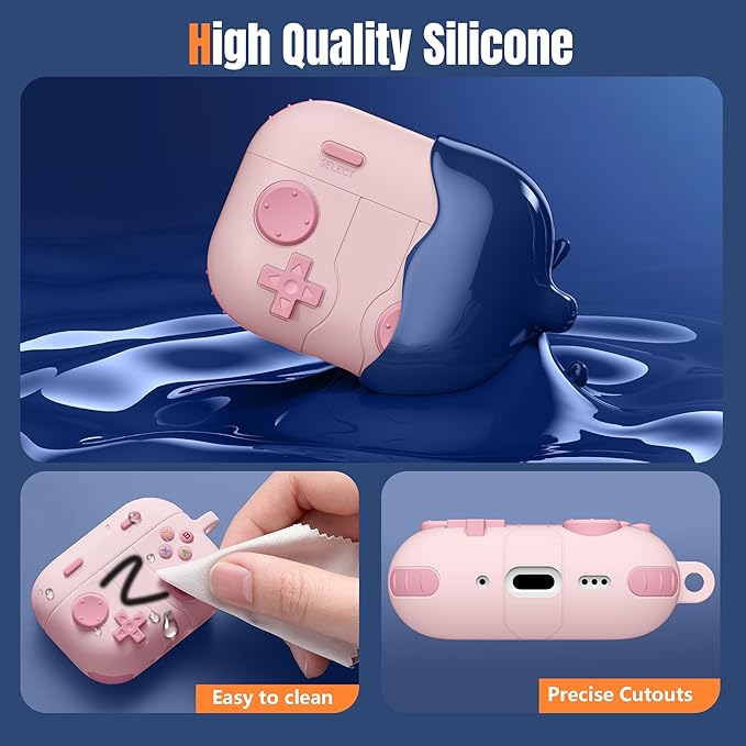 Game Case for AirPods Pro 3 Case 2025, Shockproof Silicone Cover for Apple AirPods Pro 3, Skin-Friendly, Anti-Fingerprint, with Cleaner Kit & Keychain – Durable Case for Women Men – Pink