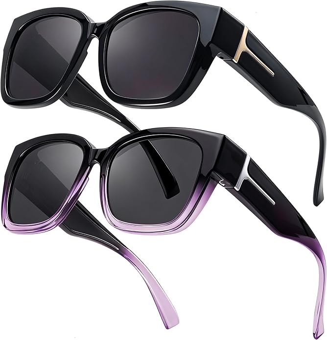 LVIOE 2 Pack Polarized Fit Over Sunglasses for Women Men Oversized Square Over Glasses Sunglasses with UV Protection LS7511