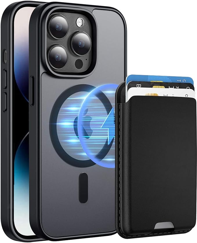 Magnetic for iPhone 14 Pro Max Case with Card Holder, Compatible with MagSafe, Slim Shockproof Phone Cover with Detachable Wallet, Built-in Magnet Ring, Black