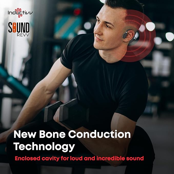 Inductivv Bone Conduction Headphones Sound Revv Open Earphones Wireless Bluetooth Running Headphones with Mic, IP56 Waterproof, Lightweight and Comfortable Fit Sport Bone Conduction Earbuds & Exercise