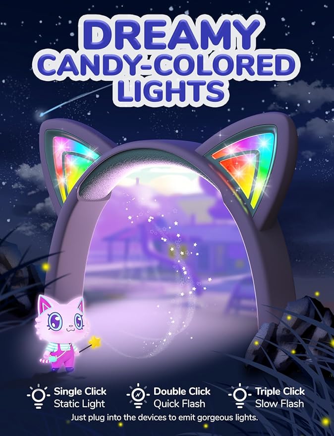 iClever Kids Headphones USB C, LED Light Up, 85dBA Safe Volume, Stereo Sound Toddler Headphones for Travel School, Kids Headphone with Cord for iPad Tablets, Meow Lollipop-Purple