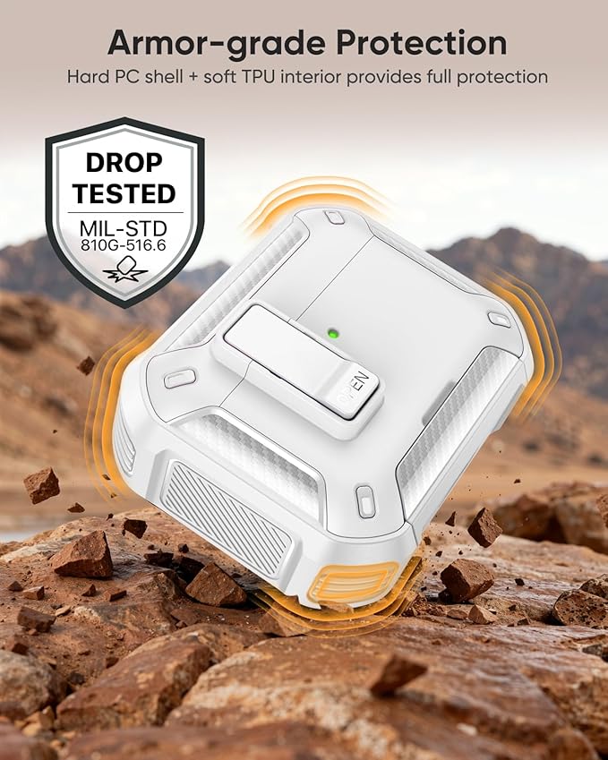 MoKo for AirPods Pro 2 Case with Lock - Compatible with MagSafe, Phone Stand & Auto Pop-up for AirPods Pro 2nd/1st Generation Case, Military-Grade Protective Cover with Cleaner Kit, White