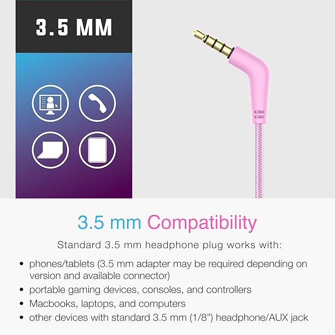MEE audio KidJamz KJ55 Wired Children’s Headphones with 3.5mm Plug, Colorful Graphics, Volume Limiter & Microphone, Adjustable On-Ear Kids Headset for Online Learning/School/Travel/Tablet (Pink)