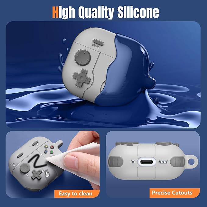 Getino Game Case for AirPods 4 2024 Cover with Cleaner Kit, Keychain, Compatible with Apple Airpods 4 Case Covers, Cute Funny Shock-Proof Protective Silicone AirPod 4 Case for Men Boy-Light Gray