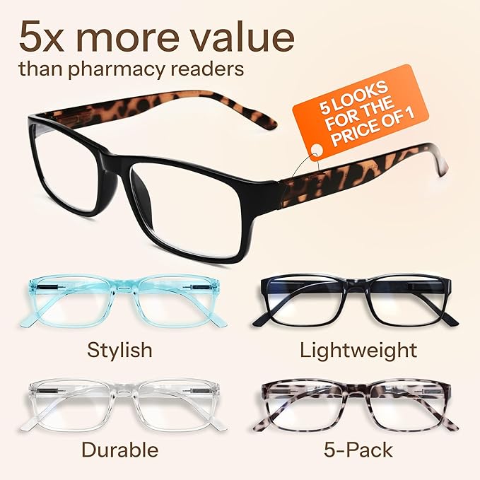 Gaoye 3.5 Professional Reading Glasses for All Day - Computer Readers with Blue Light Protection - Value Pack