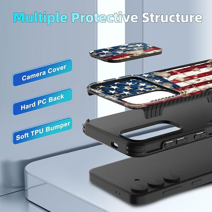 for Galaxy S25 Plus Case Built in Slide Camera Lens Cover,Heavy Duty Shockproof Protection Dual Layer Case for Samsung Galaxy S25 Plus 6.7" 2025,Rustic American Flag