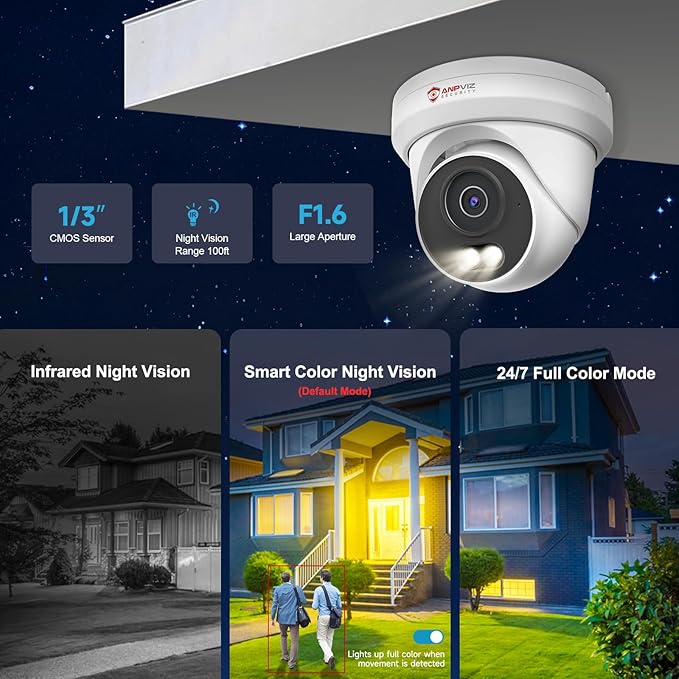 Anpviz 4K 8MP PoE Camera, Turret Security IP Camera Outdoor, AI Human Vehicle Detection, 100FT Smart Dual Light Color Night Vision, Built-in Mic, IP66 Waterproof, Full Metal, NDAA Compliant (U Series)