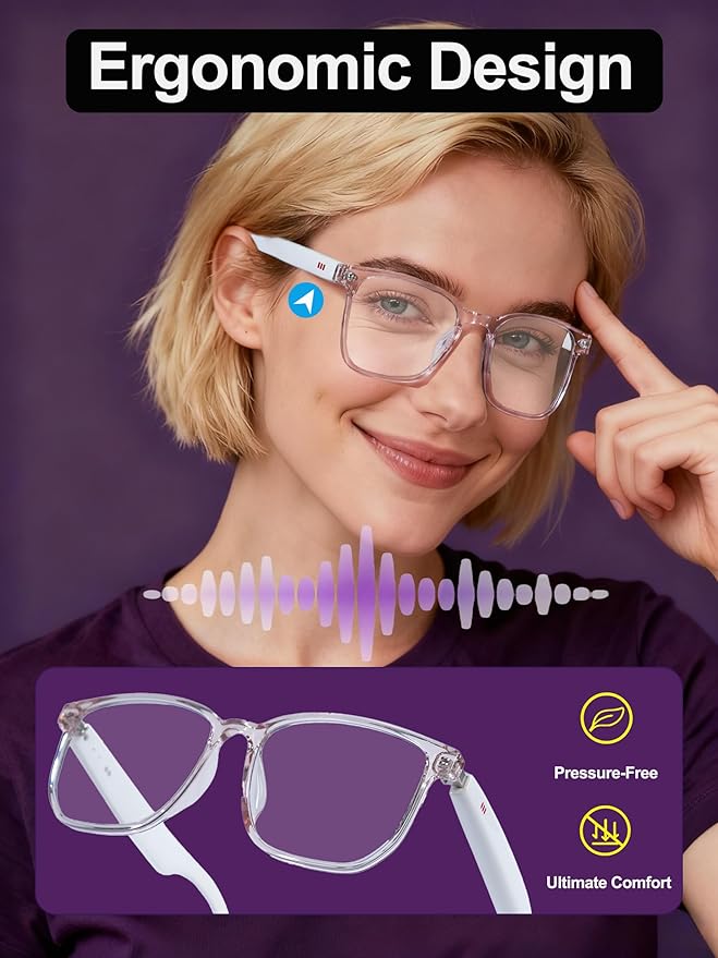 AI Smart Wireless Bluetooth Translation Glasses for Men/Women with Speakers/Bluetooth&140+ Languages Translation Sports/Travel/Drive/Busniess (G3+AI+Color Change Lenses+Pink)