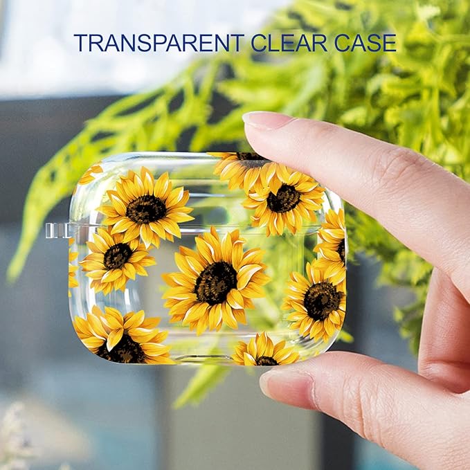 Maxjoy for AirPods Pro 2nd Generation Case, Clear AirPods Pro 2 Case for Women Men Cute Protective AirPod Pro 2 Cover with Keychain Strap for AirPod Pro 2nd Gen Cover 2023/2022, Sunflower
