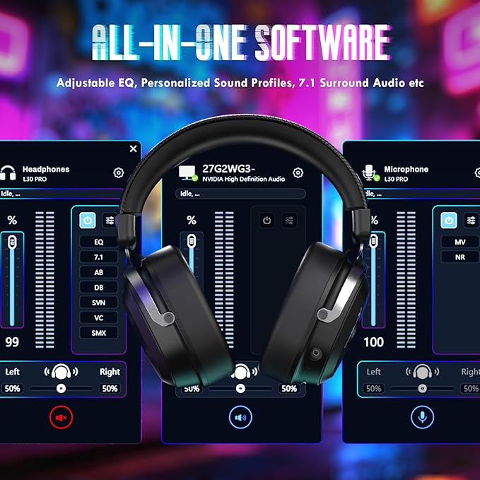 ATTACK SHARK L30Pro Wireless Gaming Headset with 2.4Ghz/BT/Wired, Long Battery Life with Detachable Microphone 7.1 Surround Sound Ultra-Low Latency for PC/PS5/Xbox/Switch/Mobile Black