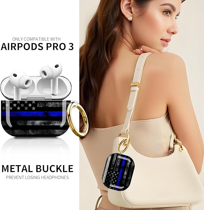 Compatible with AirPod Pro 3rd Generation Case 2025,Fashion Protective Cover with Keychain, Anti-Scratch, Drop Protection,Shockproof Cover for AirPod Pro 3 Women(Blue Line American Flag)