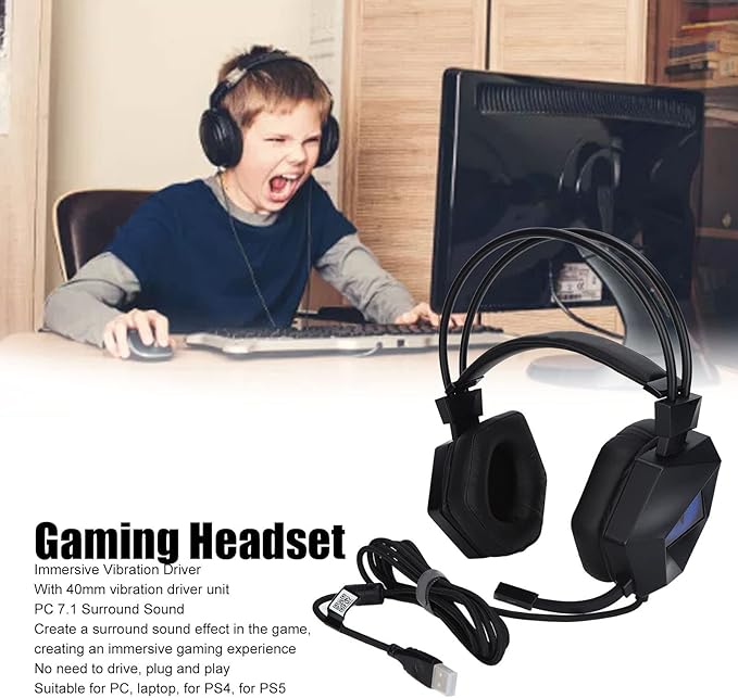 Wired Gaming Headphones Headset with Microphone, THS300A4 Gaming Headset 7.1 Surround Sound Wired USB On Ear Gaming Headphones with Noise Canceling Microphone