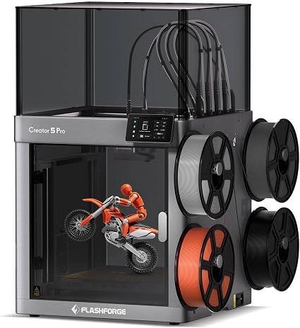 FLASHFORGE Creator 5 Pro 3D Printer, 4 Toolheads with 7s Toolchanger, Industrial Multi-Material & Mixed-Material Printing, Fully Enclosed CoreXY 65°C Active Chamber Heating Better Engineering Prints