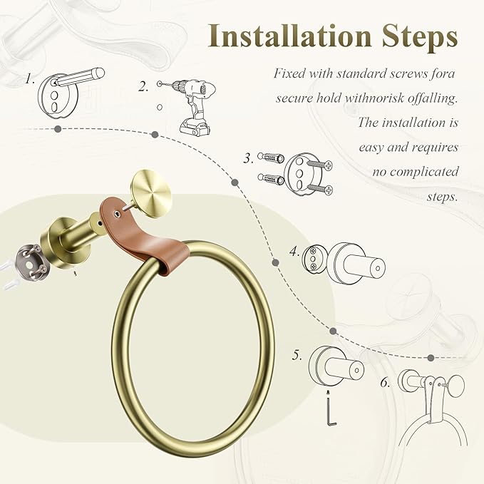 Luxury Handbag-Inspired Towel Ring - Genuine Leather & Gold Accent Hand Towel Holder, Stainless Steel 304, Waterproof & Rustproof - Elegant Hand Towel Holder for Bathroom, Kitchen, Bedroom Organizer