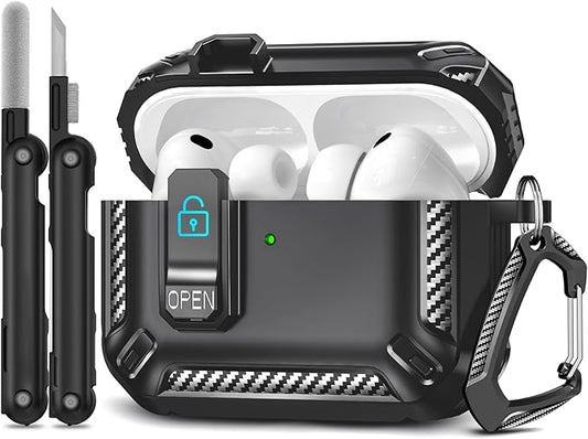for AirPods Pro 3 Case (2025 New), Secure Lock Cases Cover with Cleaning Kit & Keychain Compatible with Airpods Pro 3rd Generation Case for Men Women, Powerful Drop Protection
