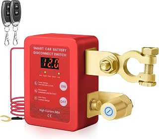 Automatic Power Cut-Off Switch, Kill Switch for car Battery 12V/24V Disconnect Switch with Voltage Display, Auto Disconnects Below 11.8V, 240A Rated Current, Remote Control (Red) - Image 1