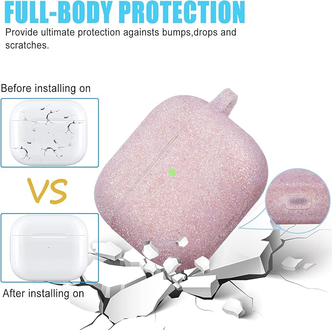 Glittery Silicone Compatible with AirPods 3 Case 2021, Gawnock Soft Case Compatible with AirPods 3rd Generation Cover for Women Girls with Keychain (Glitter Rose Gold)