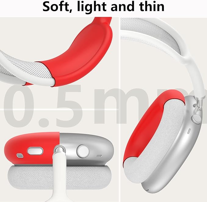 Silicone Case Cover for AirPods Max Headphones, Ear Pad Case Cover/Ear Cups Cover/Headband Cover for AirPods Max (USB-C/Lightning)(2024/2020),Accessories Silicone Protector for Apple AirPod Max, Red