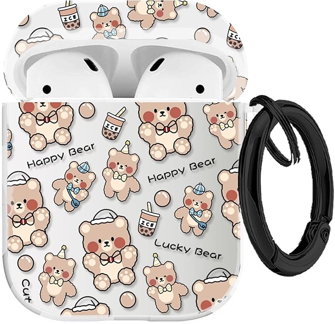 Maxjoy Compatible with AirPods 2nd Generation Case Cover, Cute Flowers Soft Protective for AirPod Gen 1&2 Charging Case,Milk Tea Bear